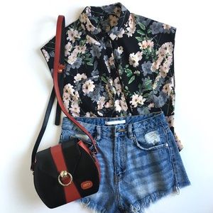 Miss Selfridge Floral Print Button Down Square Top